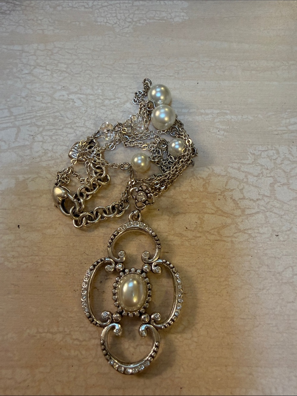 Brighton Silver-Tone Pearl and Crystal Pendant Necklace